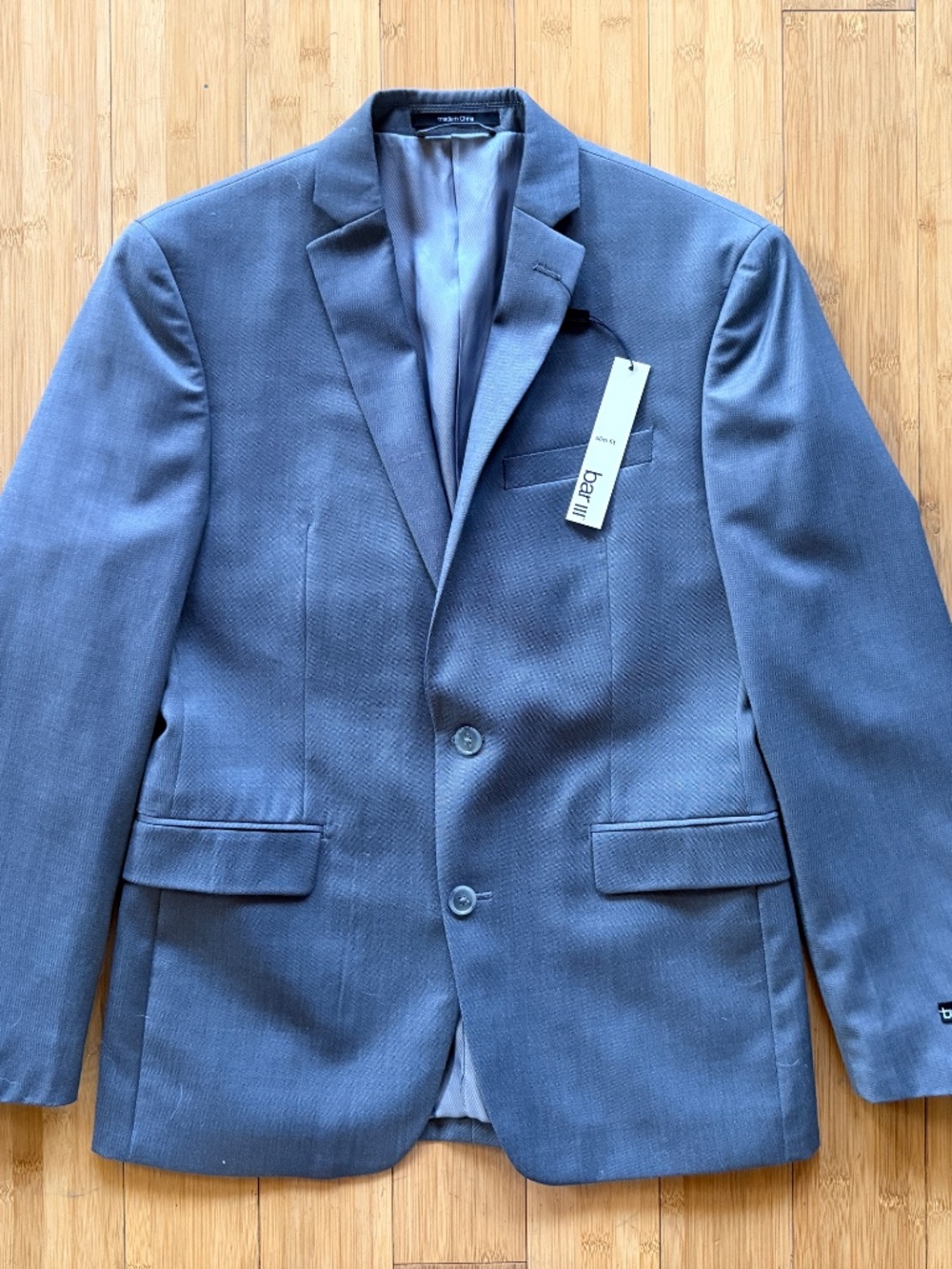NWT Bar III Slim Fit Gray Wool Blend Men's Suit Jacket 38S Brand New